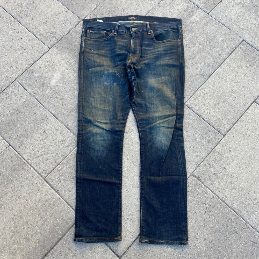 Polo Ralph Lauren Mens Distressed Slim Fit Jeans Blue 36x32